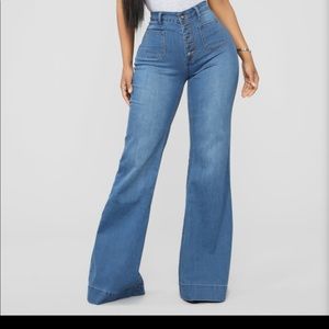 Blue wash bell bottom jeans